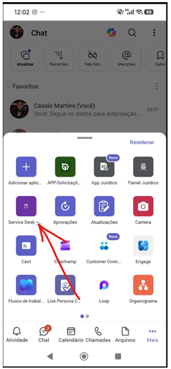 Lista de aplicativos no celular com o ícone Service Desk destacado